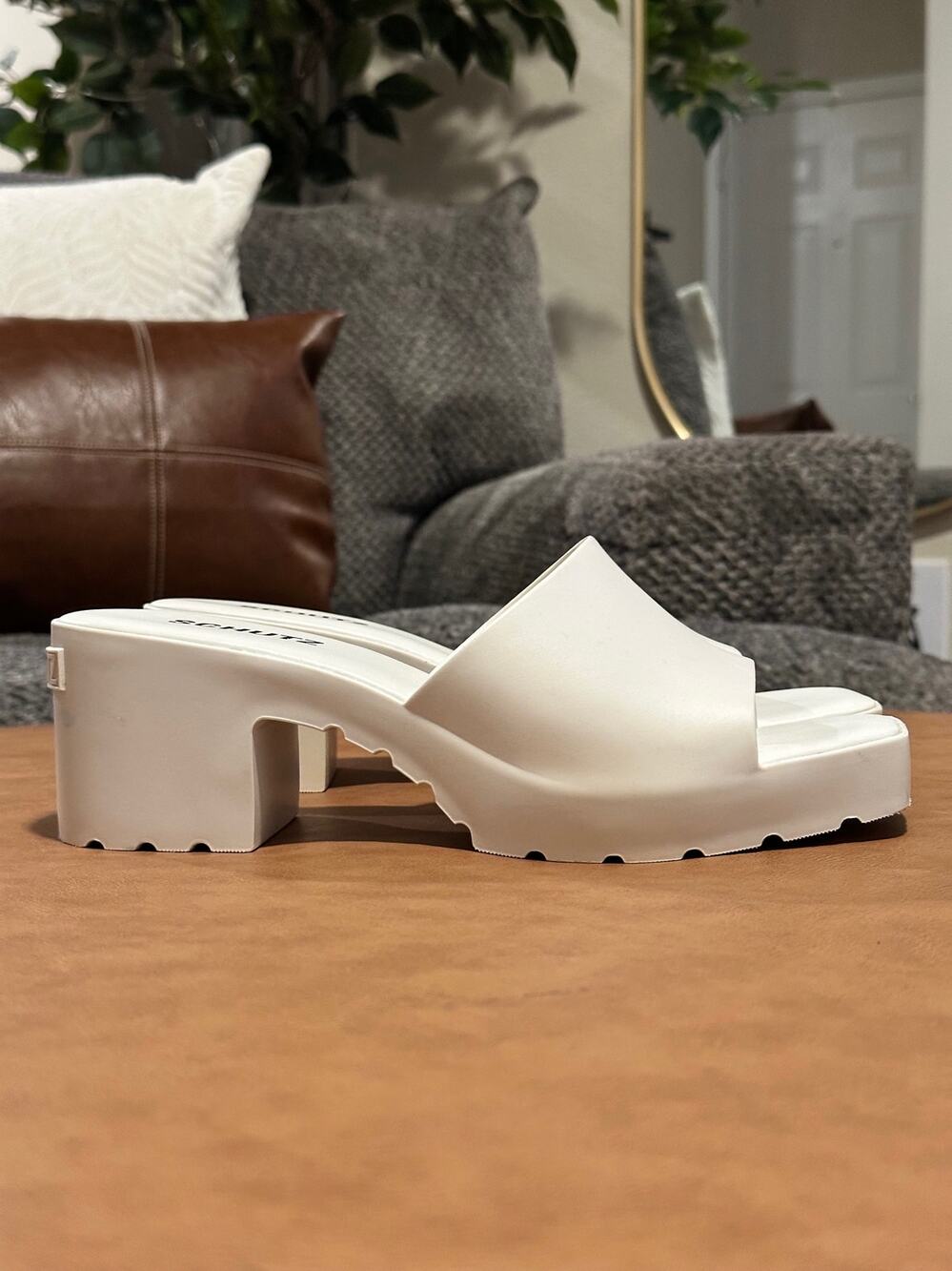 SCHUTZ Women US 9 Platform Sandals Chunky Open Toe White Multicolor